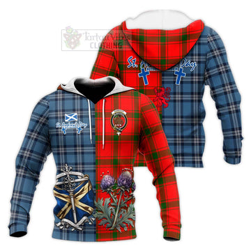 Darroch Tartan Knitted Hoodie Happy St. Andrew's Day Half Tartan Style Unisex Knitted Pullover Hoodie - Tartan Vibes Clothing