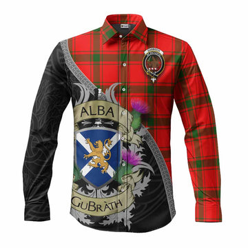 Tartan Vibes Clothing Darroch Tartan Family Crest Long Sleeve Button Shirt Lion Rampant Royal Thistle Shield Celtic Inspired