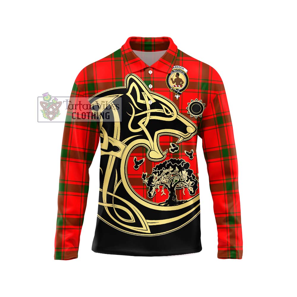Darroch Tartan Long Sleeve Polo Shirt with Family Crest Celtic Wolf Style Unisex - Tartan Vibes Clothing
