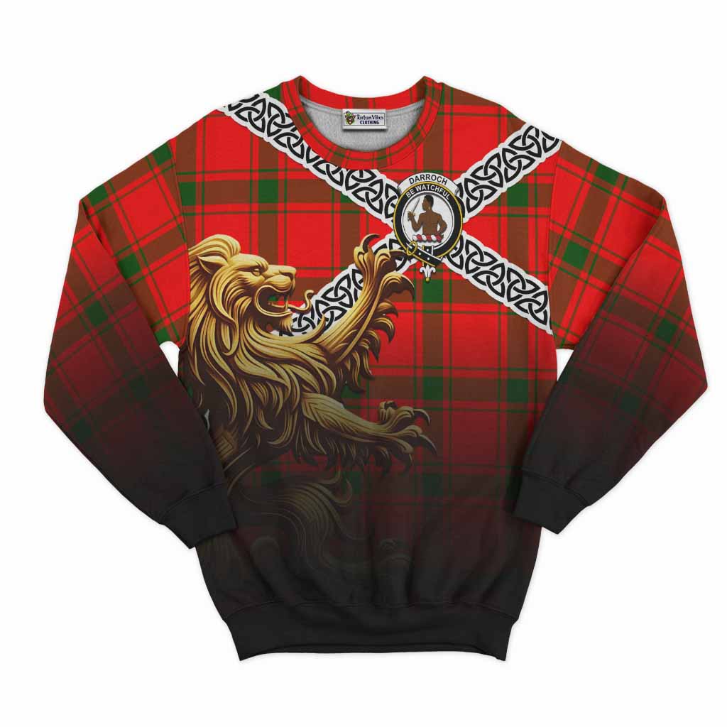 Darroch Crest Tartan Sweatshirt with Golden Lion Emblem Celtic Style Unisex - Tartan Vibes Clothing