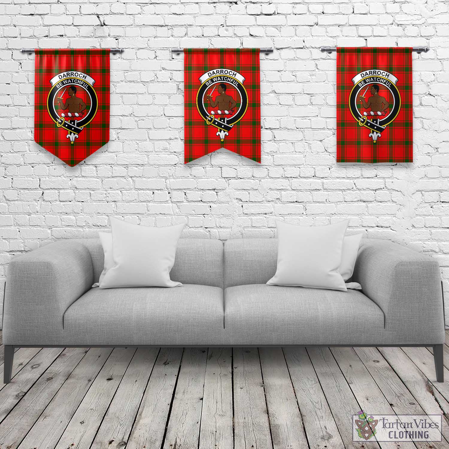 Darroch Tartan Gonfalon, Tartan Banner with Family Crest Rectangle - Tartan Vibes Clothing