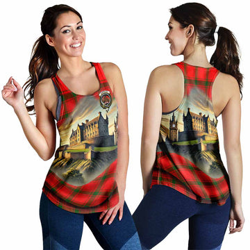 Darroch Tartan Family Crest Women's Racerback Tanks with Scottish Ancient Castle Style 4XL - Tartan Vibes Clothing