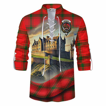 Darroch Tartan Family Crest Ghillie Kilt Shirt with Scottish Ancient Castle Style Men - Tartan Vibes Clothing