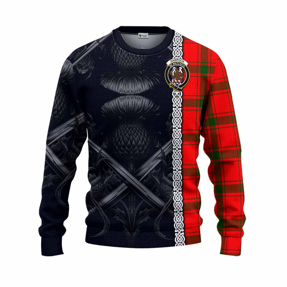 Darroch Tartan Knitted Sweater with Family Crest Cross Sword Thistle Celtic Vibes Unisex - Tartan Vibes Clothing