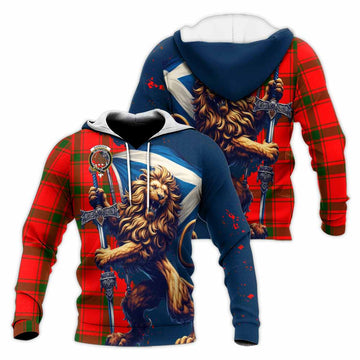 Darroch Tartan Family Crest Knitted Hoodie with Scottish Majestic Lion Unisex Knitted Pullover Hoodie - Tartan Vibes Clothing