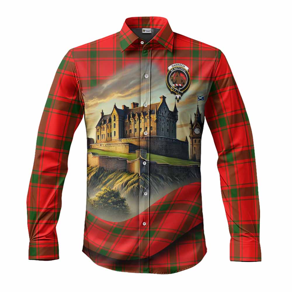 Tartan Vibes Clothing Darroch Tartan Family Crest Long Sleeve Button Shirt with Scottish Ancient Castle Style
