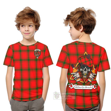 Darroch Tartan Kid T-Shirt with Family Crest and Bearded Skull Holding Bottles of Whiskey Youth XL Size14 - Tartan Vibes Clothing