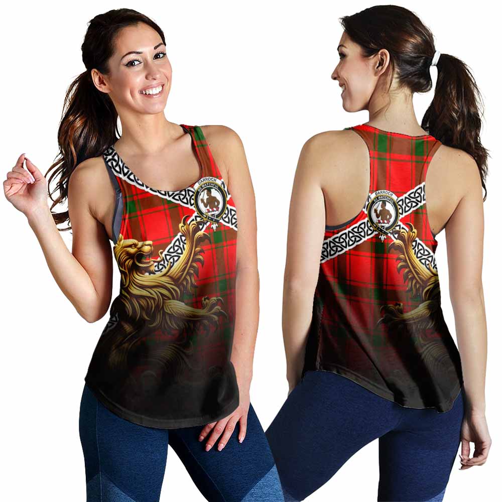 Darroch Crest Tartan Women's Racerback Tanks with Golden Lion Emblem Celtic Style 4XL - Tartan Vibes Clothing