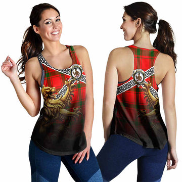 Darroch Crest Tartan Women's Racerback Tanks with Golden Lion Emblem Celtic Style 4XL - Tartan Vibes Clothing