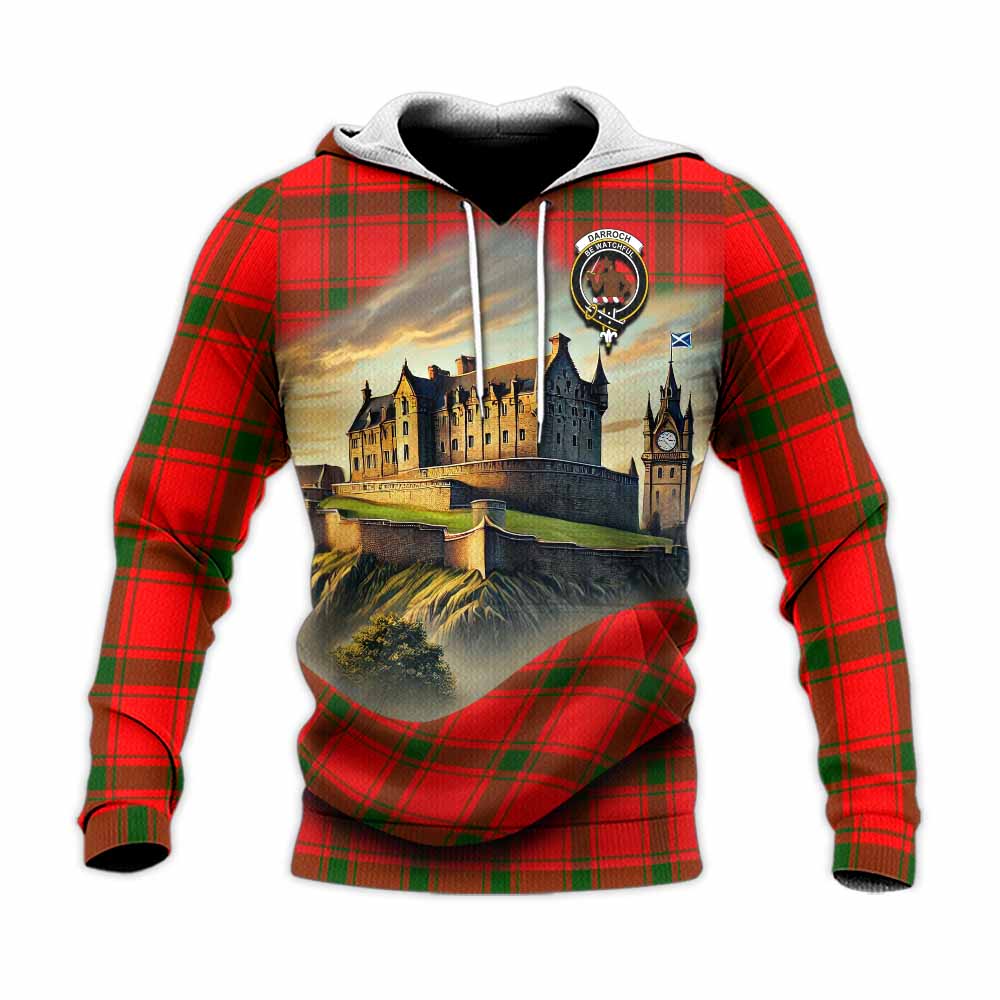 Darroch Tartan Family Crest Knitted Hoodie with Scottish Ancient Castle Style Unisex Knitted Pullover Hoodie - Tartan Vibes Clothing