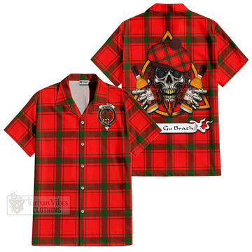 Darroch Tartan Hawaiian Shirt with Family Crest and Bearded Skull Holding Bottles of Whiskey Kid - Tartan Vibes Clothing