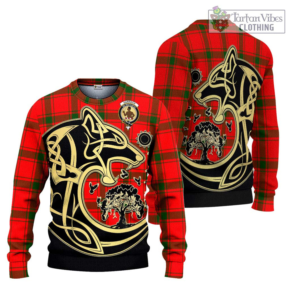Darroch Tartan Ugly Sweater with Family Crest Celtic Wolf Style Unisex - Tartan Vibes Clothing