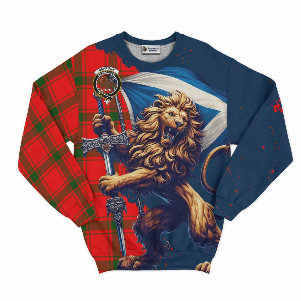 Darroch Tartan Family Crest Sweatshirt with Scottish Majestic Lion Unisex - Tartan Vibes Clothing
