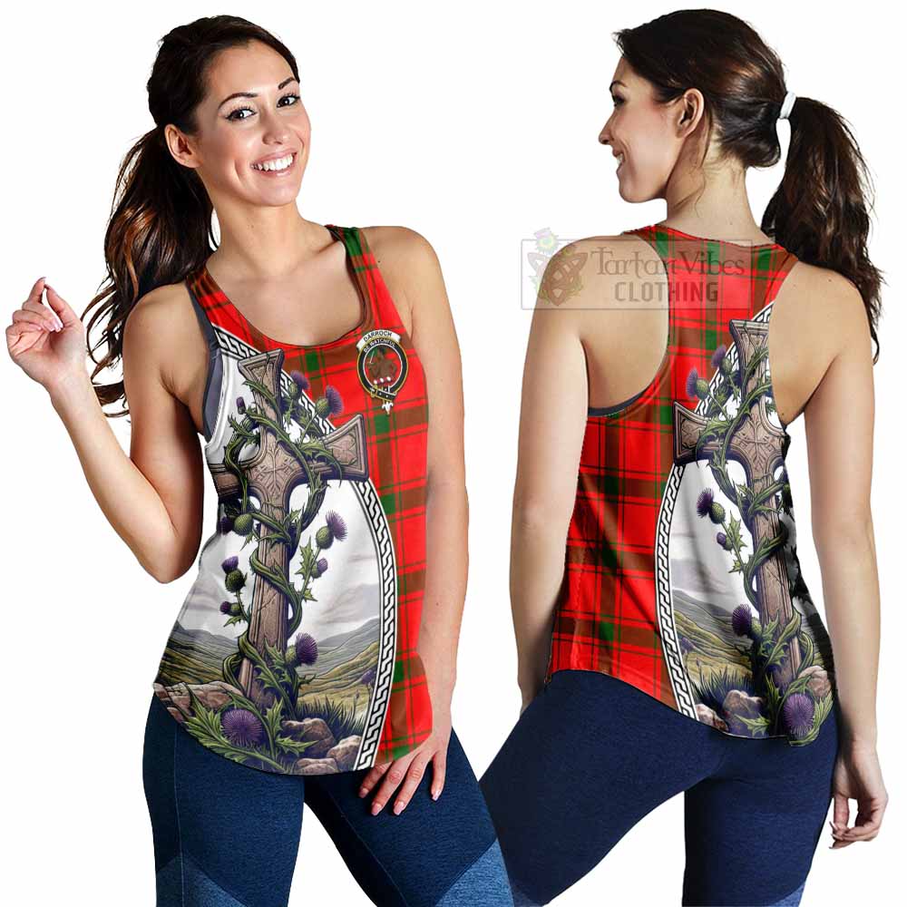 Tartan Vibes Clothing Darroch Tartan Women's Racerback Tanks with Family Crest and St. Andrew's Cross Accented by Thistle Vines