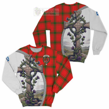 Darroch Tartan Sweatshirt with Family Crest and St. Andrew's Cross Accented by Thistle Vines Unisex - Tartan Vibes Clothing