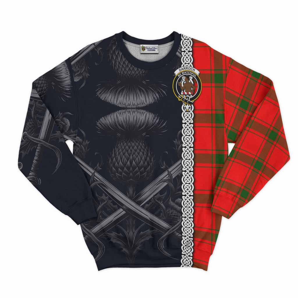 Darroch Tartan Sweatshirt with Family Crest Cross Sword Thistle Celtic Vibes Unisex - Tartan Vibes Clothing