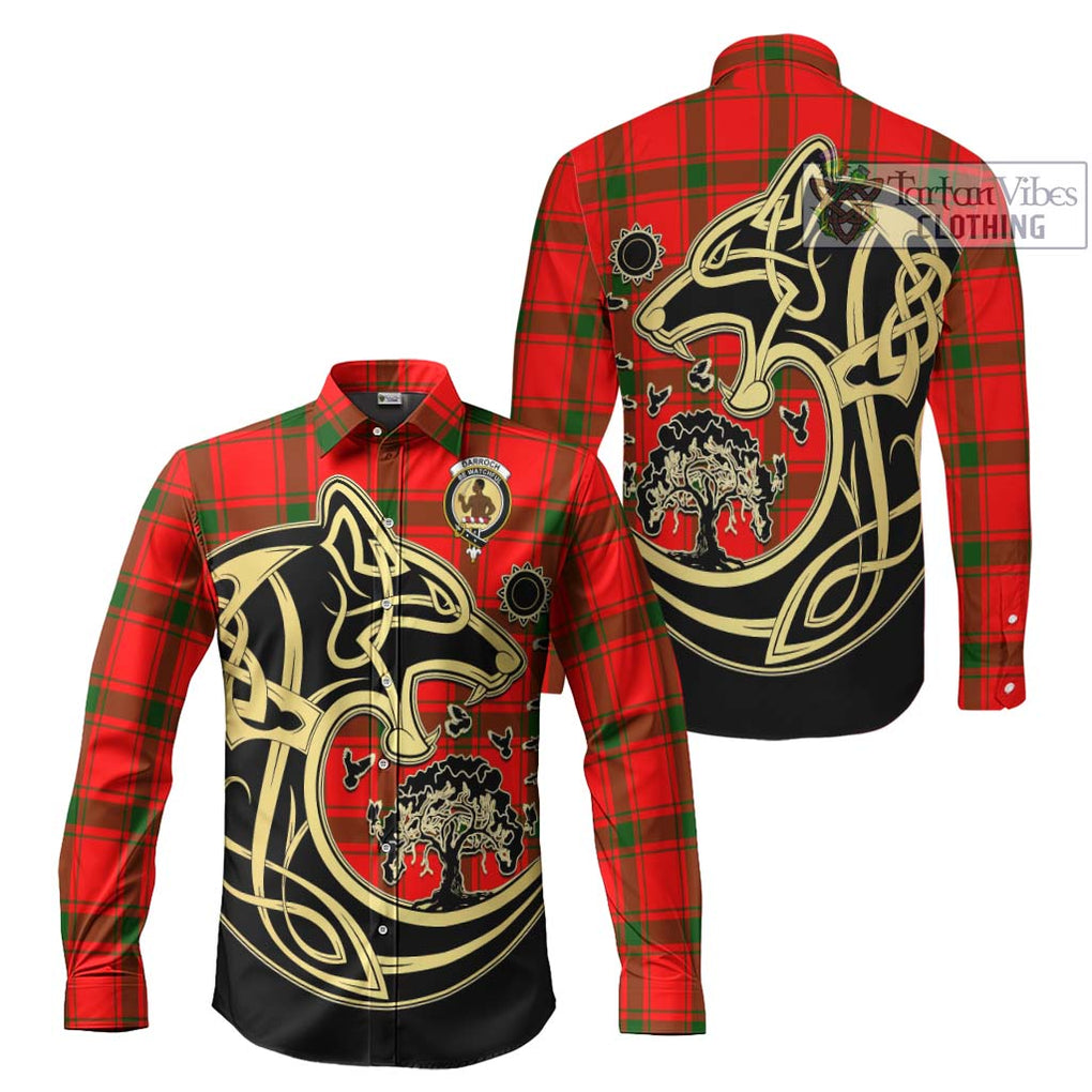 Darroch Tartan Long Sleeve Button Shirt with Family Crest Celtic Wolf Style Men's Shirt S - Tartan Vibes Clothing