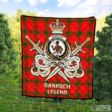 Darroch Tartan Quilt with Clan Crest and the Golden Sword of Courageous Legacy Super King Quilt 91" x 110" - Tartan Vibes Clothing