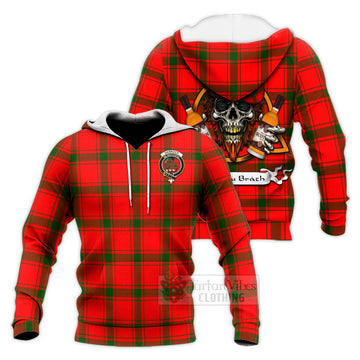 Darroch Tartan Knitted Hoodie with Family Crest and Bearded Skull Holding Bottles of Whiskey Unisex Knitted Pullover Hoodie - Tartan Vibes Clothing
