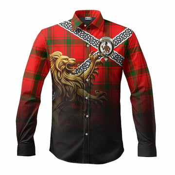 Darroch Crest Tartan Long Sleeve Button Shirt with Golden Lion Emblem Celtic Style Men's Shirt S - Tartan Vibes Clothing