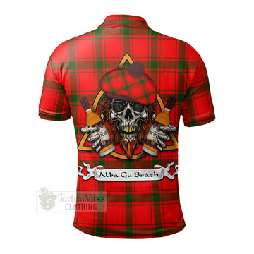 Darroch Tartan Polo Shirt with Family Crest and Bearded Skull Holding Bottles of Whiskey - Tartan Vibes Clothing