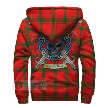 Darroch Tartan Sherpa Hoodie with Family Crest Celtic Skull Style - Tartan Vibes Clothing