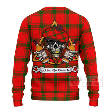 Darroch Tartan Ugly Sweater with Family Crest and Bearded Skull Holding Bottles of Whiskey - Tartan Vibes Clothing