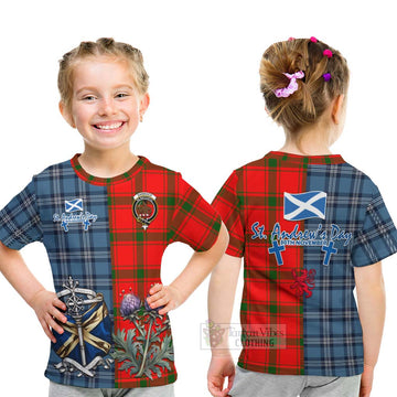 Darroch Tartan Kid T-Shirt Happy St. Andrew's Day Half Tartan Style - Tartan Vibes Clothing