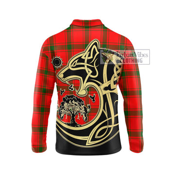 Darroch Tartan Long Sleeve Polo Shirt with Family Crest Celtic Wolf Style - Tartan Vibes Clothing