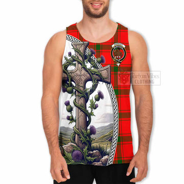 Darroch Tartan Men's Tank Top with Family Crest and St. Andrew's Cross Accented by Thistle Vines - Tartan Vibes Clothing