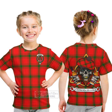 Darroch Tartan Kid T-Shirt with Family Crest and Bearded Skull Holding Bottles of Whiskey - Tartan Vibes Clothing