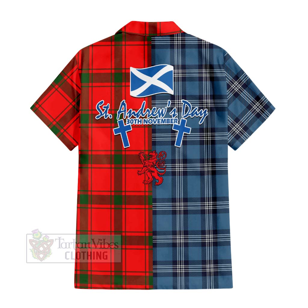 Darroch Tartan Hawaiian Shirt Happy St. Andrew's Day Half Tartan Style - Tartan Vibes Clothing