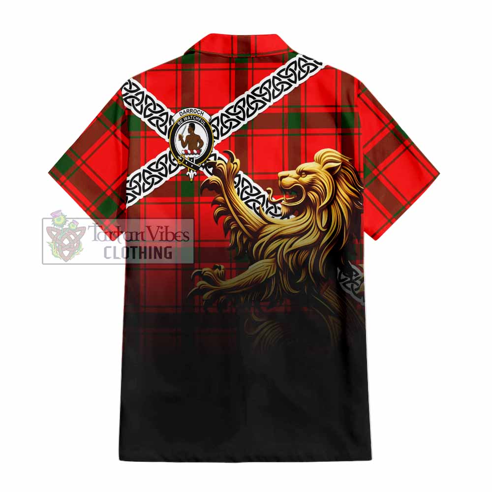 Darroch Crest Tartan Hawaiian Shirt with Golden Lion Emblem Celtic Style - Tartan Vibes Clothing
