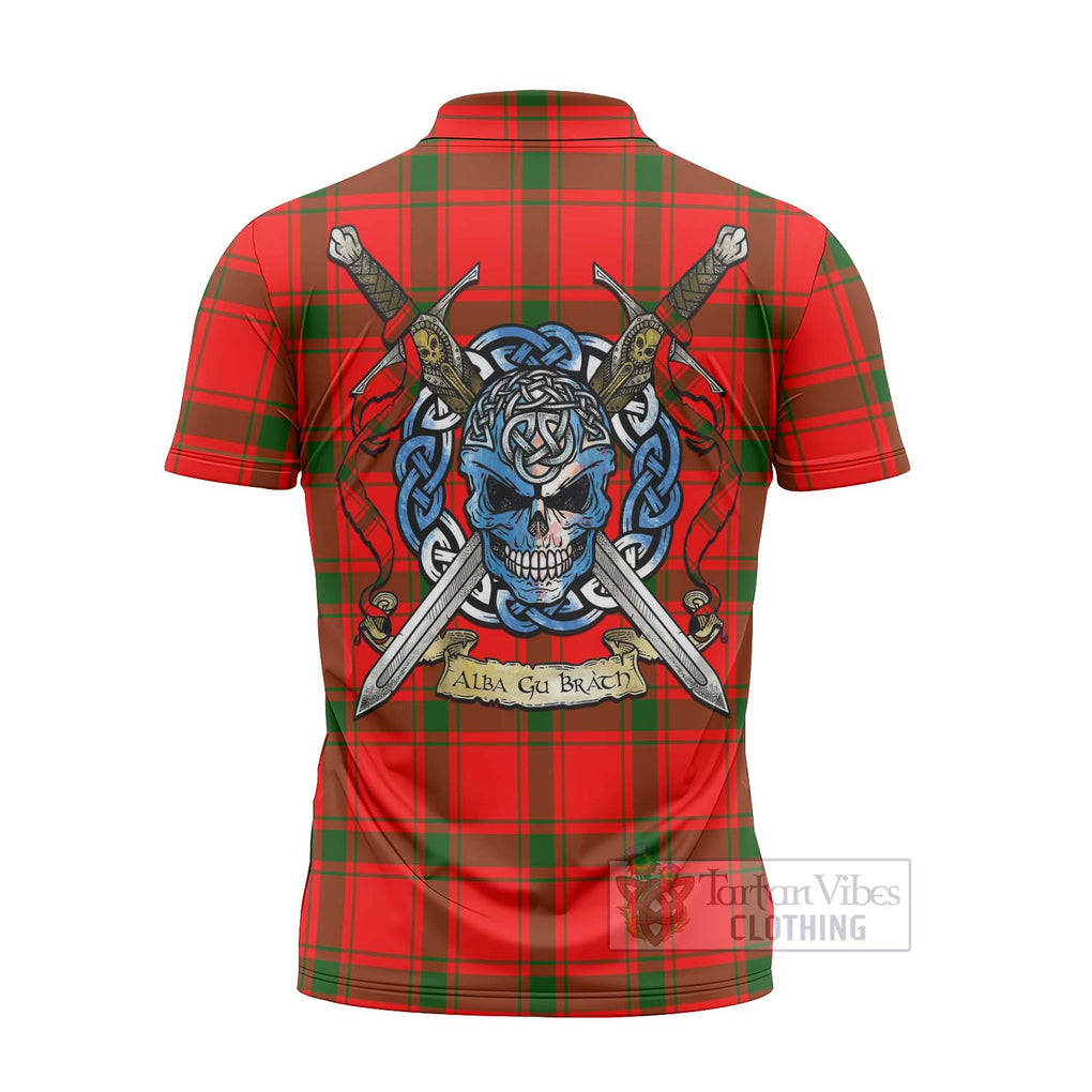 Darroch Tartan Zipper Polo Shirt with Family Crest Celtic Skull Style - Tartan Vibes Clothing