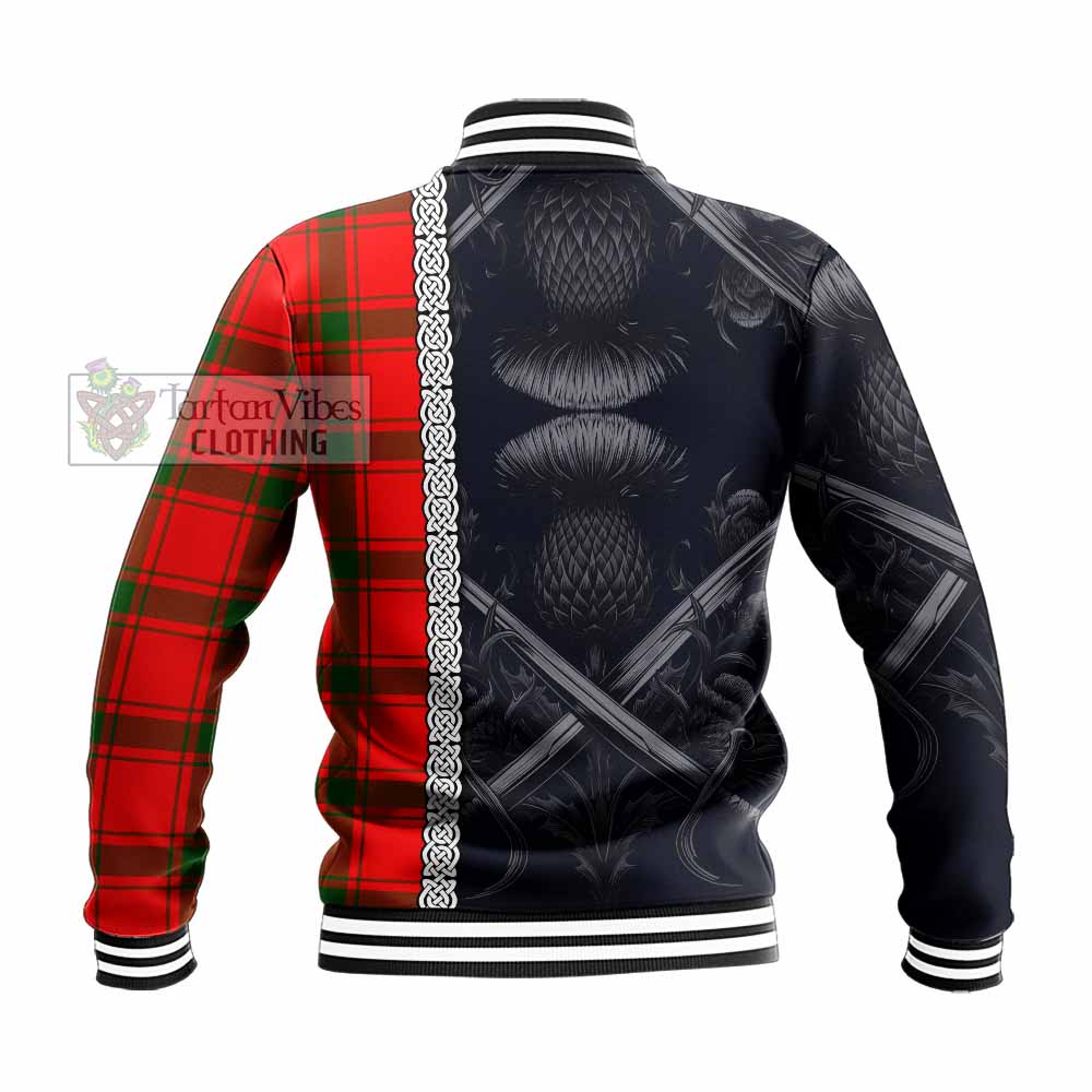 Darroch Tartan Baseball Jacket with Family Crest Cross Sword Thistle Celtic Vibes - Tartan Vibes Clothing