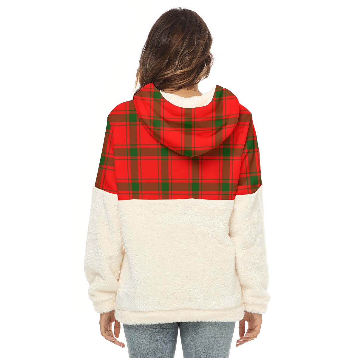 Darroch Tartan Half Style Women's Borg Fleece Hoodie with Half Zip with Family Crest - Tartan Vibes Clothing