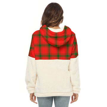 Darroch Tartan Half Style Women's Borg Fleece Hoodie with Half Zip with Family Crest - Tartan Vibes Clothing