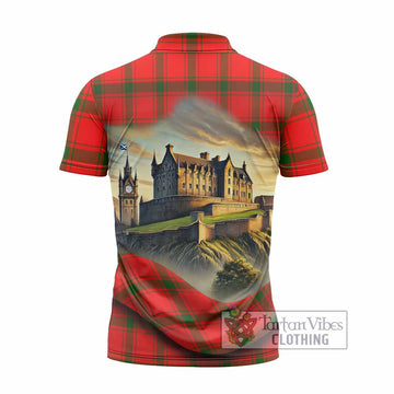 Darroch Tartan Family Crest Zipper Polo Shirt with Scottish Ancient Castle Style - Tartan Vibes Clothing