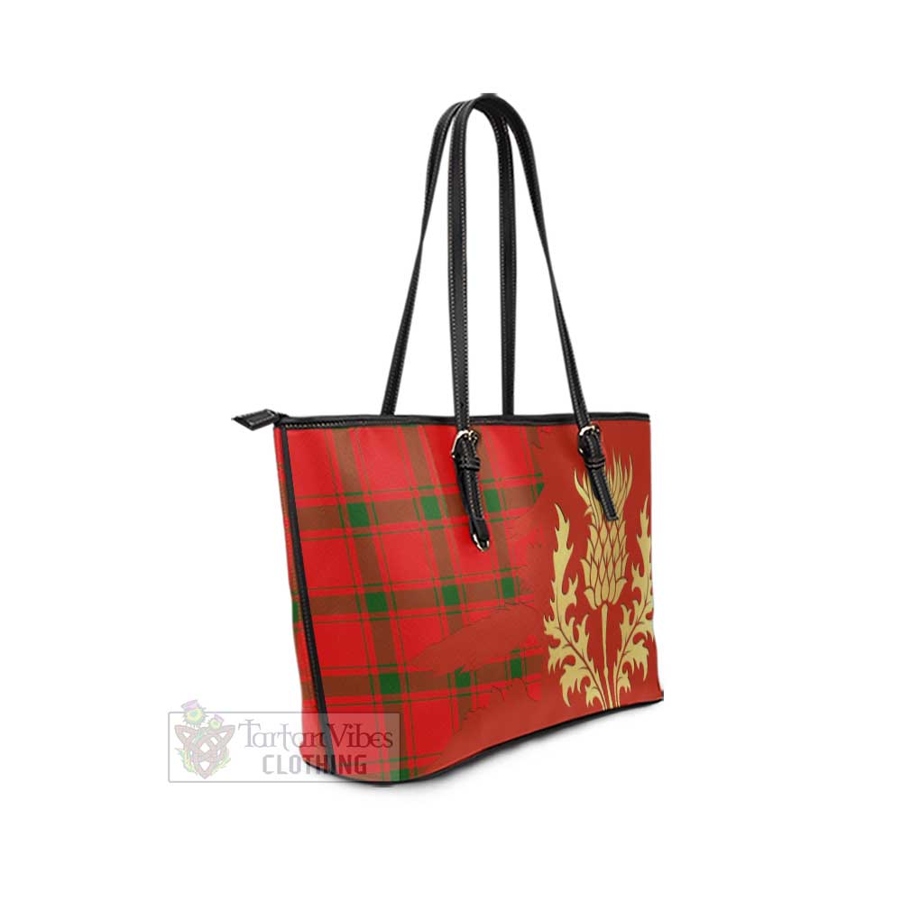 Darroch Tartan Leather Tote Bag Gold Thistle Style - Tartan Vibes Clothing