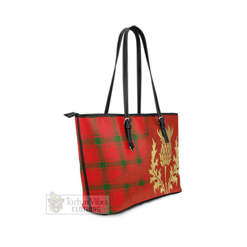 Tartan Vibes Clothing Darroch Tartan Leather Tote Bag Gold Thistle Style