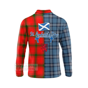 Darroch Tartan Long Sleeve Polo Shirt Happy St. Andrew's Day Half Tartan Style - Tartan Vibes Clothing