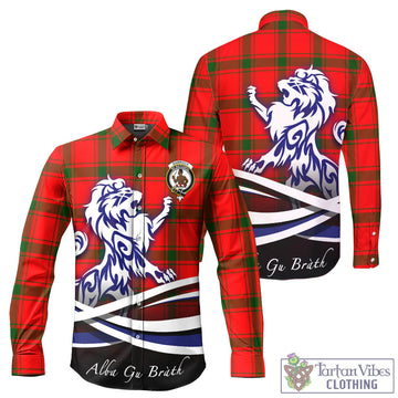 Darroch Tartan Long Sleeve Button Up Shirt with Alba Gu Brath Regal Lion Emblem