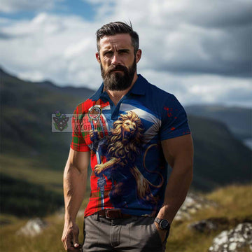 Darroch Tartan Family Crest Men's Polo Shirt with Scottish Majestic Lion - Tartan Vibes Clothing
