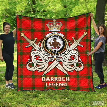 Darroch Tartan Quilt with Clan Crest and the Golden Sword of Courageous Legacy - Tartan Vibes Clothing