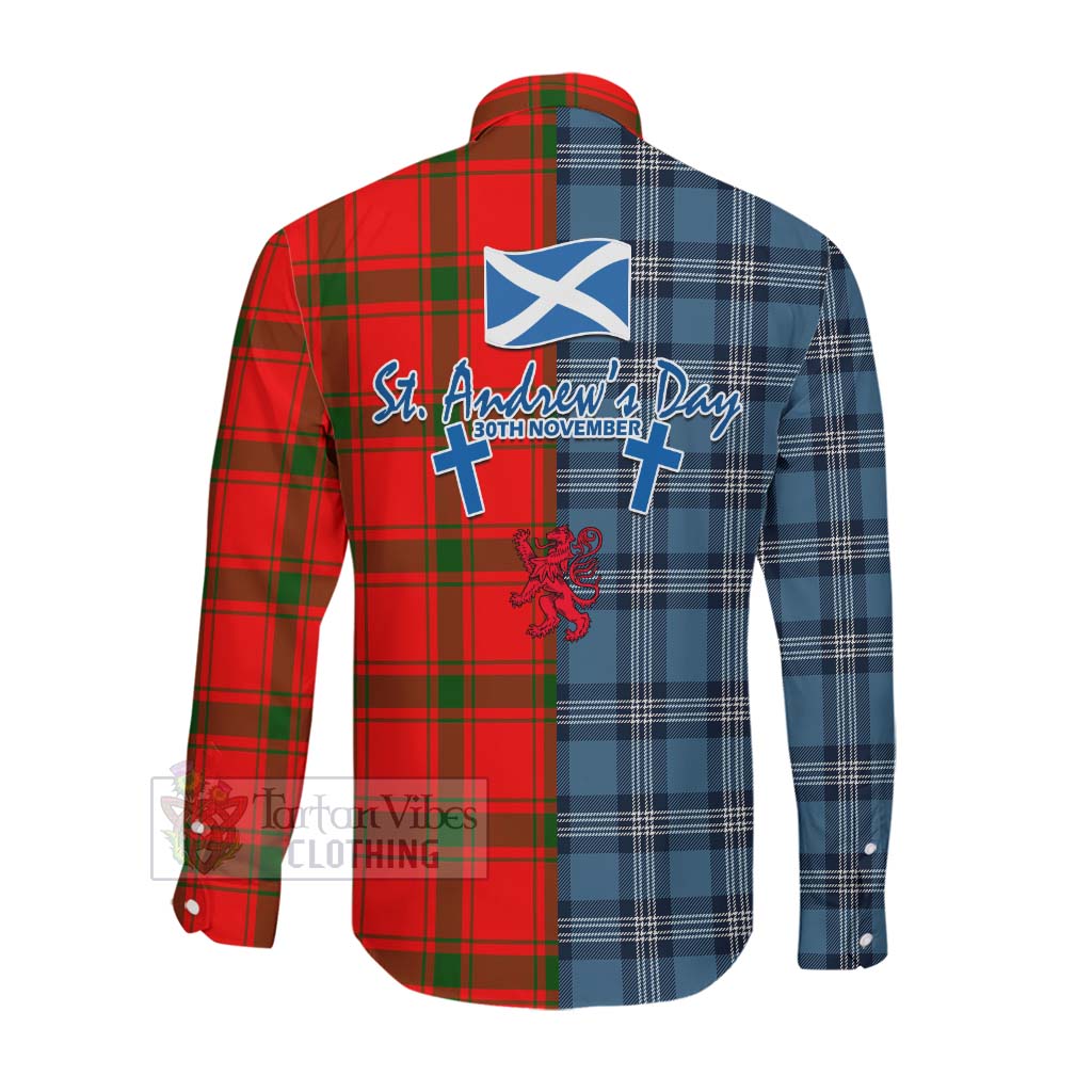 Darroch Tartan Long Sleeve Button Shirt Happy St. Andrew's Day Half Tartan Style Men's Shirt - Tartan Vibes Clothing