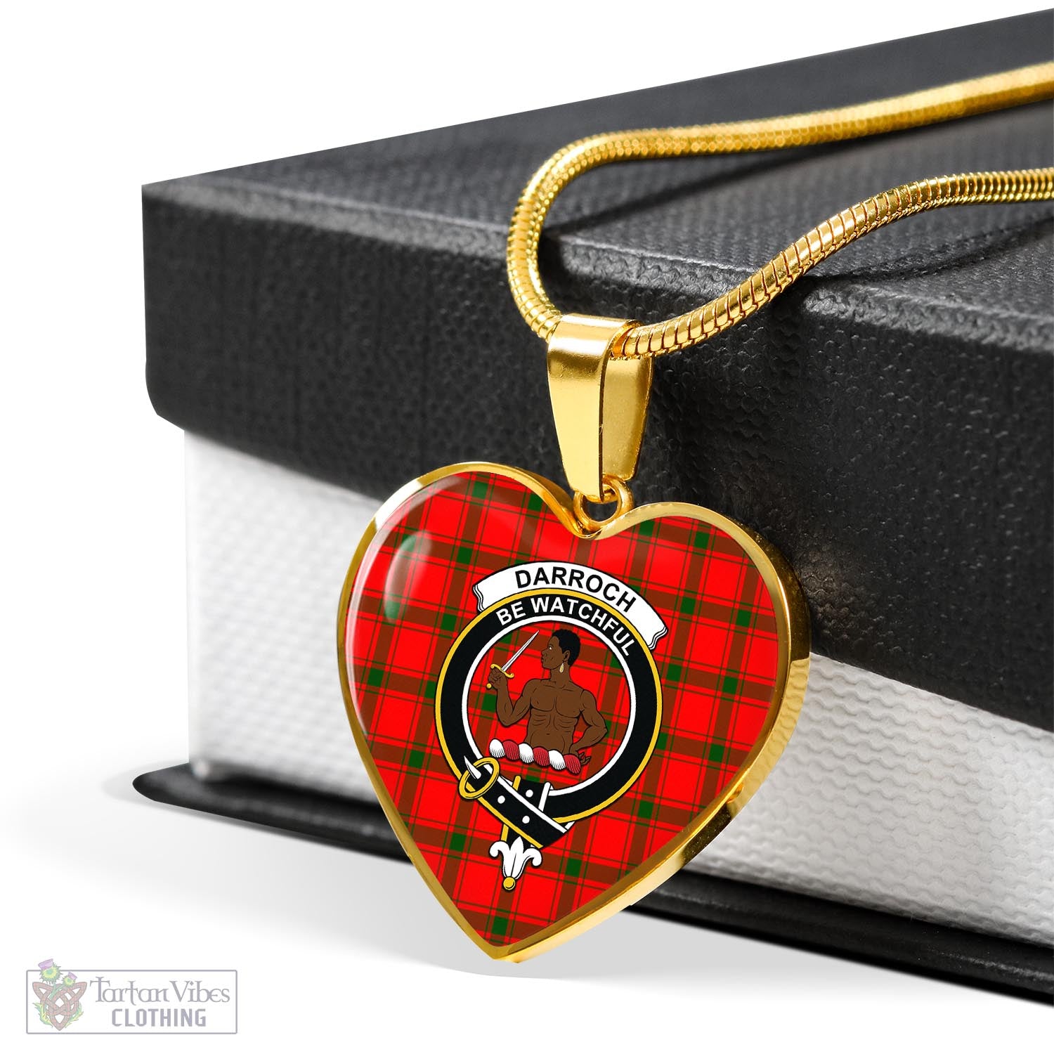 Darroch Tartan Heart Necklace with Family Crest - Tartan Vibes Clothing