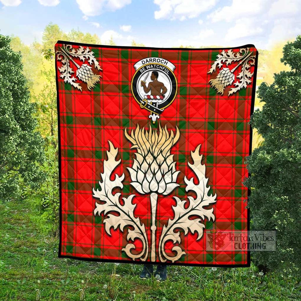 Tartan Vibes Clothing Darroch Tartan Quilt with Family Crest and Golden Thistle Style