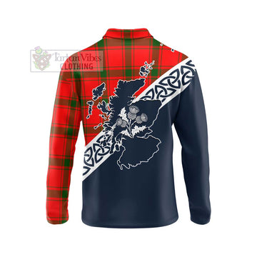 Darroch Tartan Long Sleeve Polo Shirt Featuring Thistle and Scotland Map - Tartan Vibes Clothing