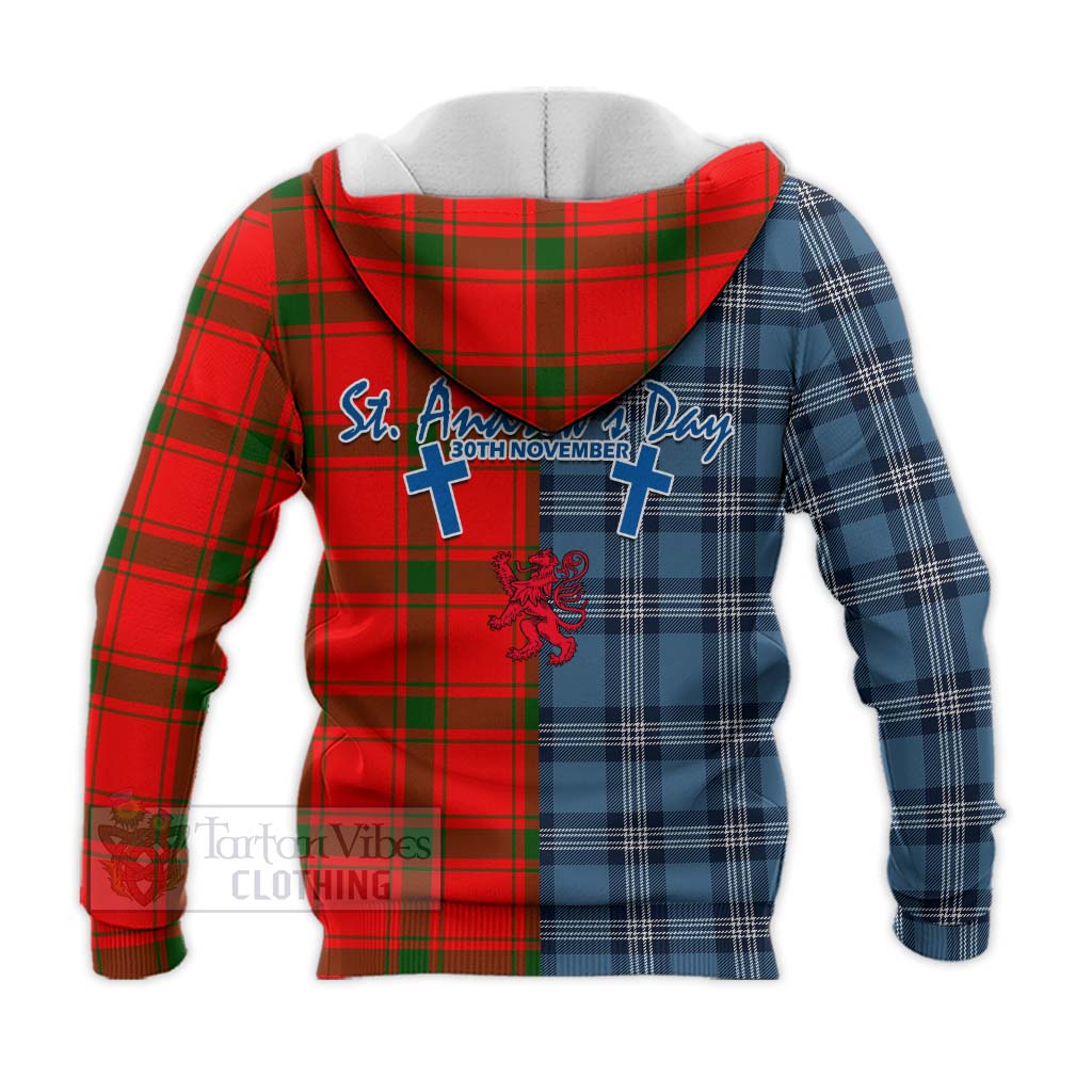 Darroch Tartan Knitted Hoodie Happy St. Andrew's Day Half Tartan Style - Tartan Vibes Clothing