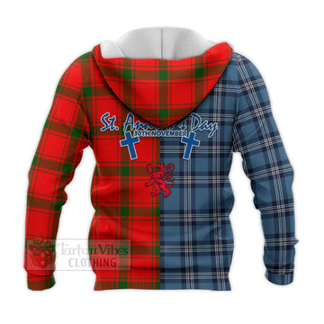 Darroch Tartan Knitted Hoodie Happy St. Andrew's Day Half Tartan Style - Tartan Vibes Clothing